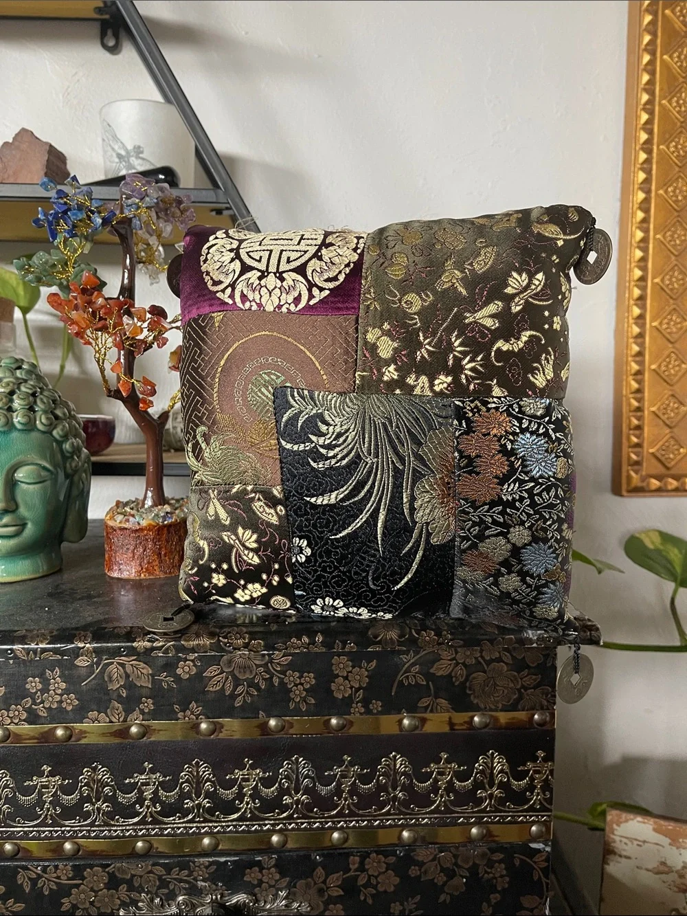 Decorative Patchwork Silk Throw Pillow - Black & Purple Pier One